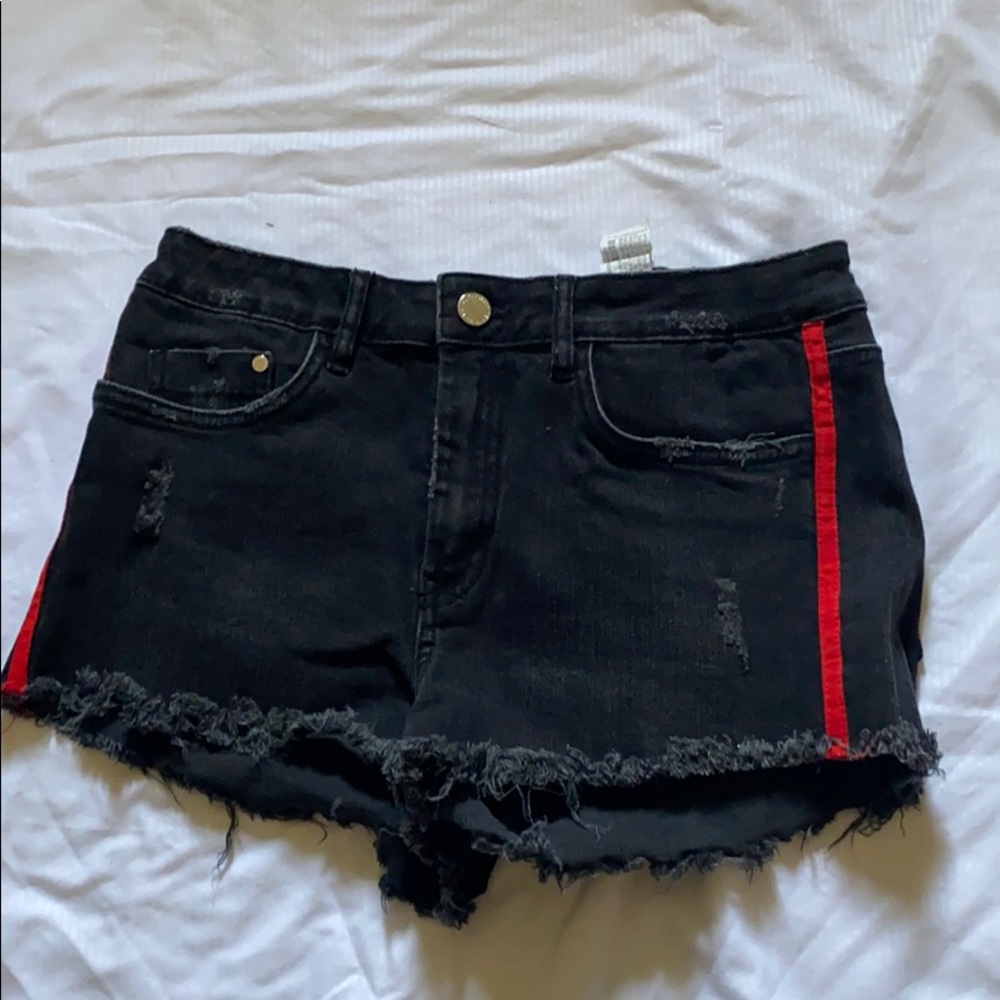 Zara Red Striped Jean Shorts